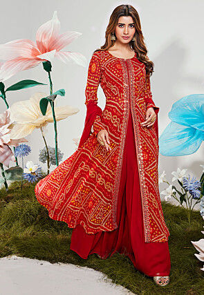 Bandhej Printed Georgette Pakistani Suit in Red