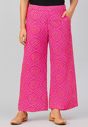 Bandhej Printed Georgette Palazzo in Fuchsia
