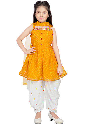 Bandhej Printed Georgette Punjabi Suit in Mustard