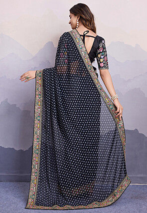 Bandhej Printed Georgette Saree in Black