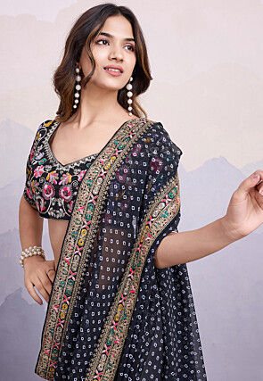 Bandhej Printed Georgette Saree in Black