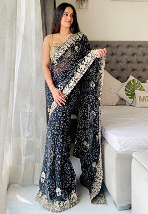 Bandhej Printed Georgette Saree in Black