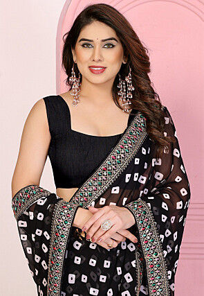 Bandhej Printed Georgette Saree in Black