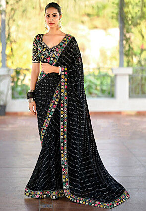 Bandhej Printed Georgette Saree in Black