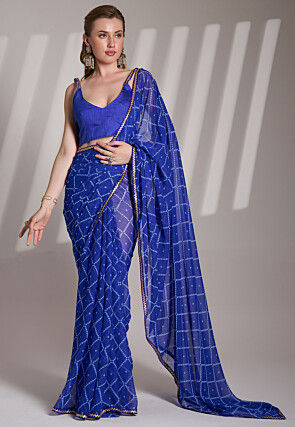 Bandhej Printed Georgette Saree in Blue