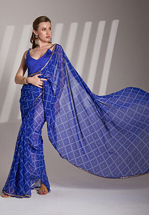 Bandhej Printed Georgette Saree in Blue