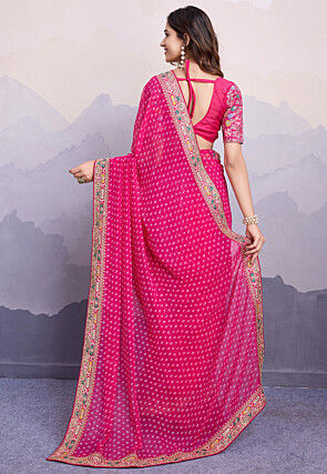 Bandhej Printed Georgette Saree in Fuchsia
