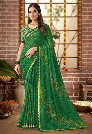 Bandhej Printed Georgette Saree in Green