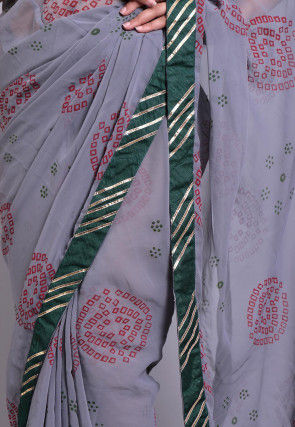 Bandhej Printed Georgette Saree in Grey