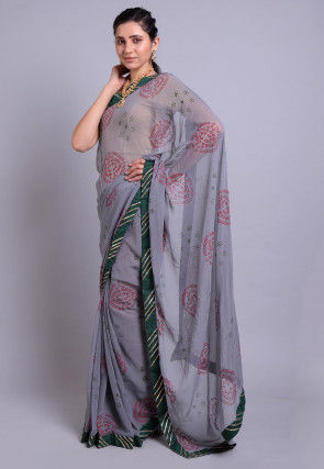 Bandhej Printed Georgette Saree in Grey