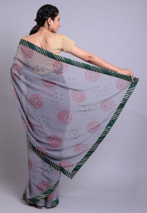 Bandhej Printed Georgette Saree in Grey