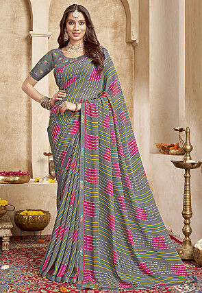 Bandhej Printed Georgette Saree in Grey