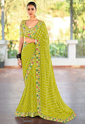 Bandhej Printed Georgette Saree in Light Green