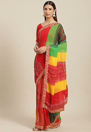 Bandhej Printed Georgette Saree in Multicolor