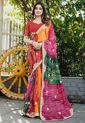 Bandhej Printed Georgette Saree in Multicolor