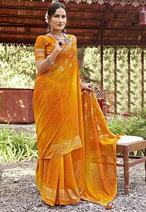 Bandhej Printed Georgette Saree in Mustard
