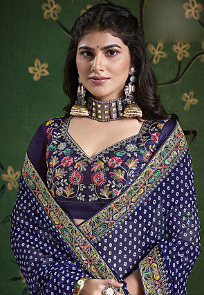 Bandhej Printed Georgette Saree in Navy Blue