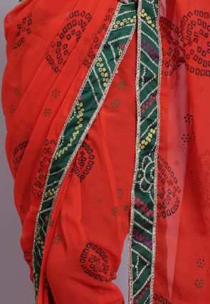 Bandhej Printed Georgette Saree in Orange