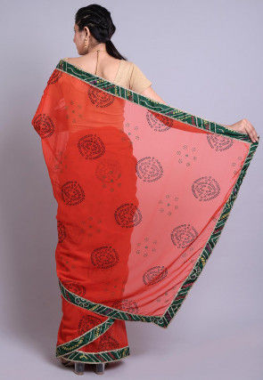 Bandhej Printed Georgette Saree in Orange