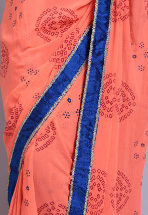 Bandhej Printed Georgette Saree in Peach