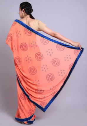 Bandhej Printed Georgette Saree in Peach