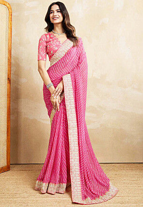 Bandhej Printed Georgette Saree in Pink