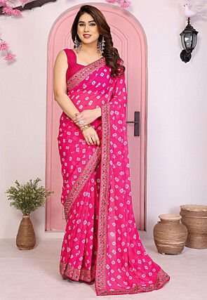 Bandhej Printed Georgette Saree in Pink