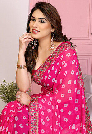 Bandhej Printed Georgette Saree in Pink