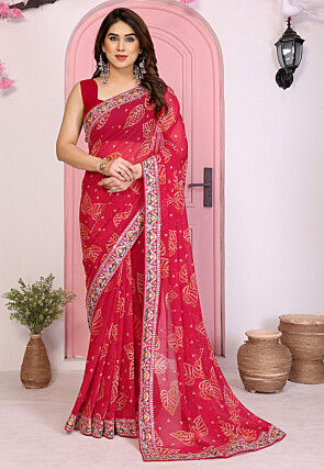 Bandhej Printed Georgette Saree in Pink