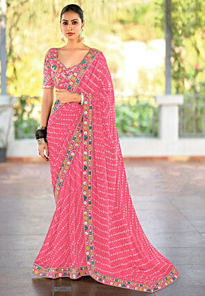 Bandhej Printed Georgette Saree in Pink