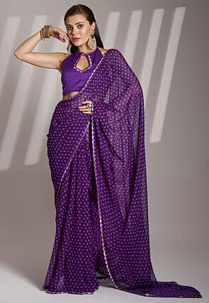 Bandhej Printed Georgette Saree in Purple