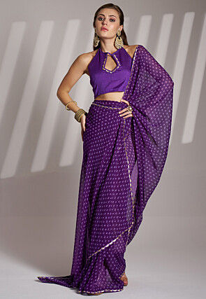 Bandhej Printed Georgette Saree in Purple