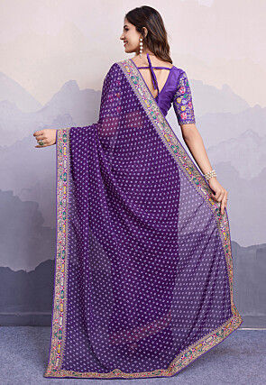 Bandhej Printed Georgette Saree in Purple