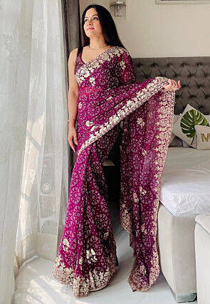 Bandhej Printed Georgette Saree in Purple