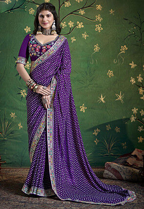 Bandhej Printed Georgette Saree in Purple