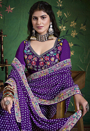 Bandhej Printed Georgette Saree in Purple