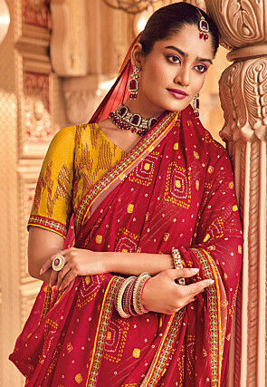 Bandhej Printed Georgette Saree in Red
