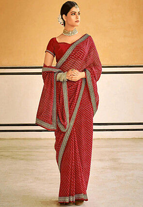 Bandhej Printed Georgette Saree in Red