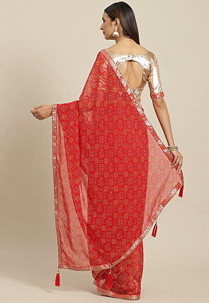 Bandhej Printed Georgette Saree in Red