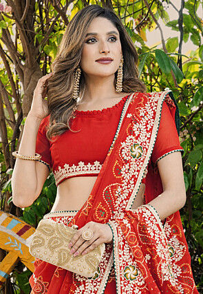 Bandhej Printed Georgette Saree in Red