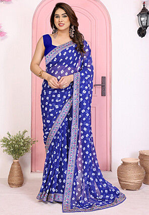 Bandhej Printed Georgette Saree in Royal Blue