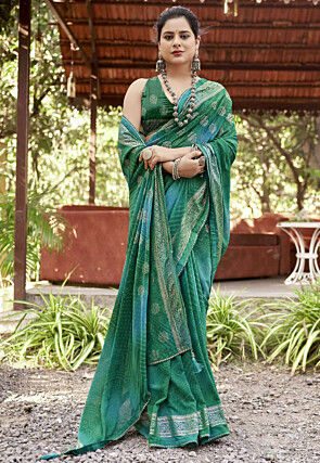 Bandhej Printed Georgette Saree in Teal Green