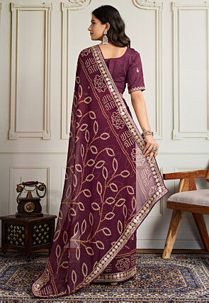 Bandhej Printed Georgette Saree in Wine