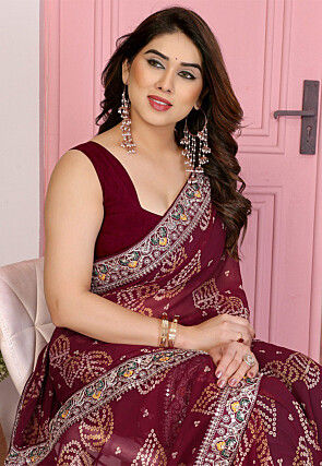 Bandhej Printed Georgette Saree in Wine