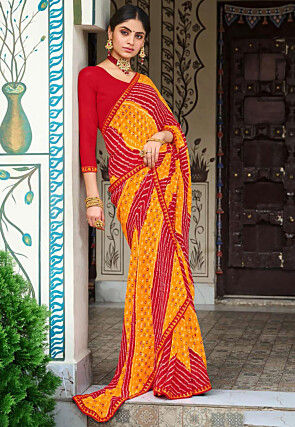 Buy AVNI silk cotton yellow saree red border with blouse piece (traditional  look) at Amazon.in