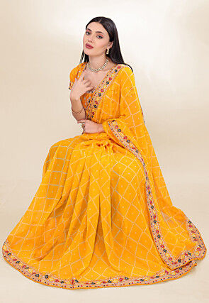 Bandhej Printed Georgette Saree in Yellow
