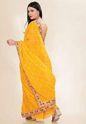 Bandhej Printed Georgette Saree in Yellow