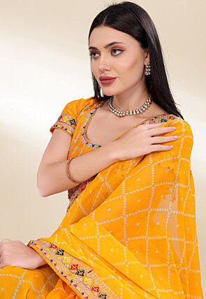 Bandhej Printed Georgette Saree in Yellow