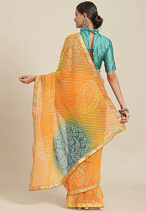 Bandhej Printed Georgette Saree in Yellow