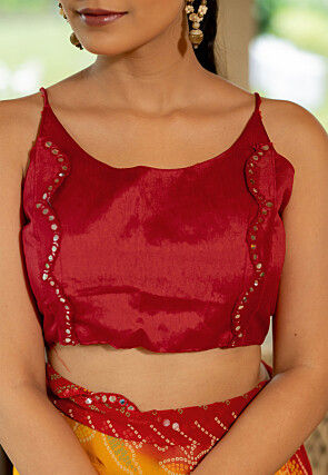 Bandhej Printed Georgette Scalloped Saree in Yellow